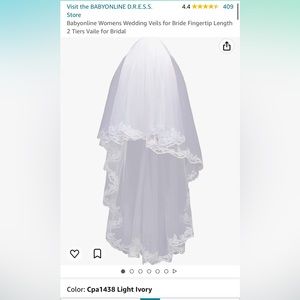 2 Tier Ivory Wedding Veil - Fingertip Length